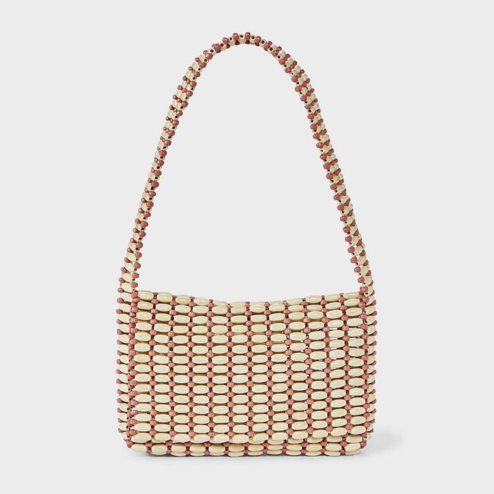 Universal Thread Beige and Pink Beaded Shoulder Bag